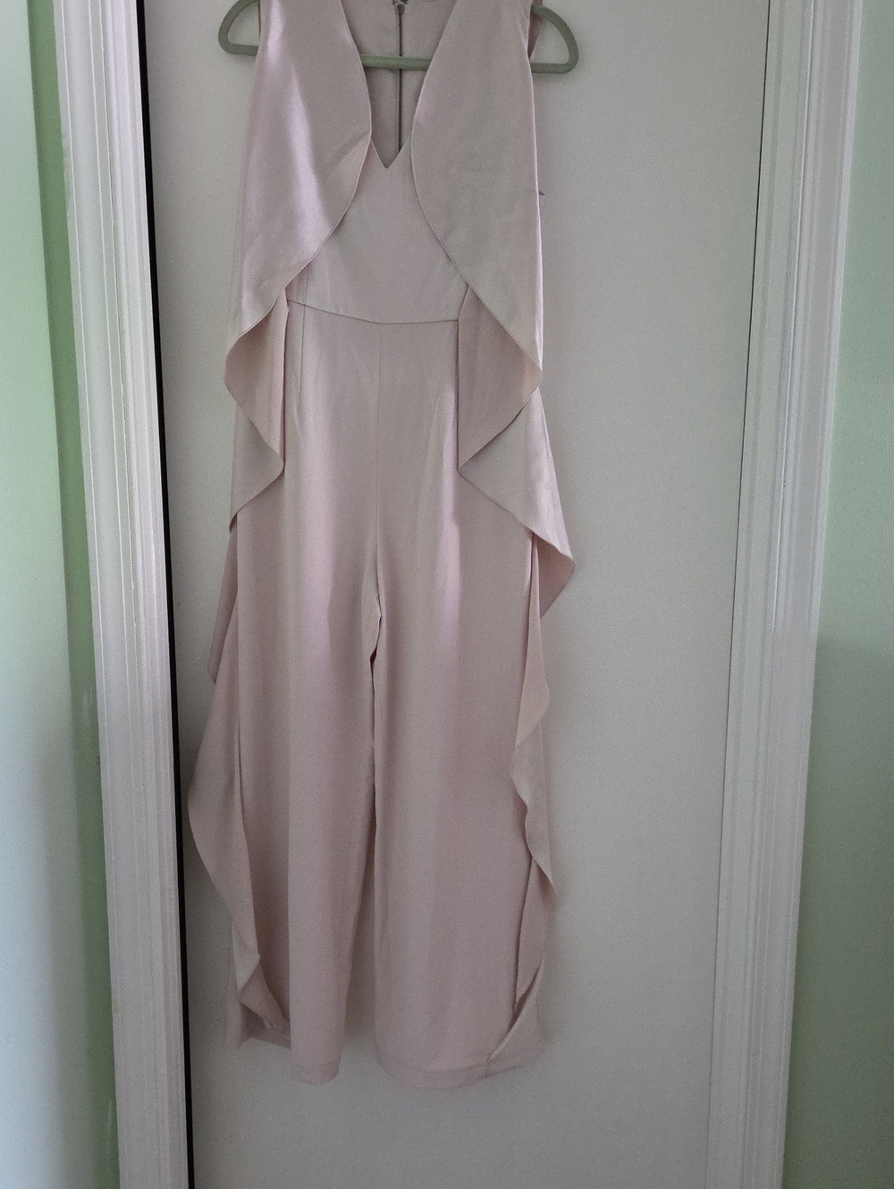 Womens Blush Pink Ruffle Wide-Leg Jumpsuit